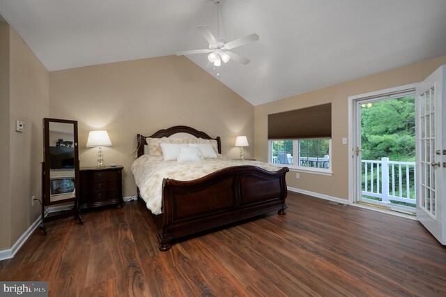 61 Grand Banks Cir, Marlton, NJ 08053 - bedroom featuring access to outside, wood finished floors, baseboards, lofted ceiling, and a ceiling fan