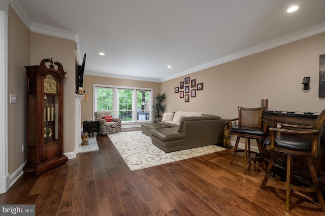 61 Grand Banks Cir, Marlton, NJ 08053 - living room with ornamental molding, wood finished floors, recessed lighting, and baseboards
