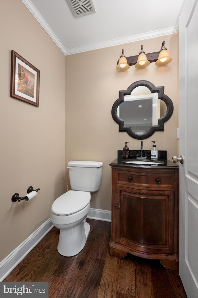 61 Grand Banks Cir, Marlton, NJ 08053 - bathroom with baseboards, vanity, wood finished floors, toilet, and ornamental molding