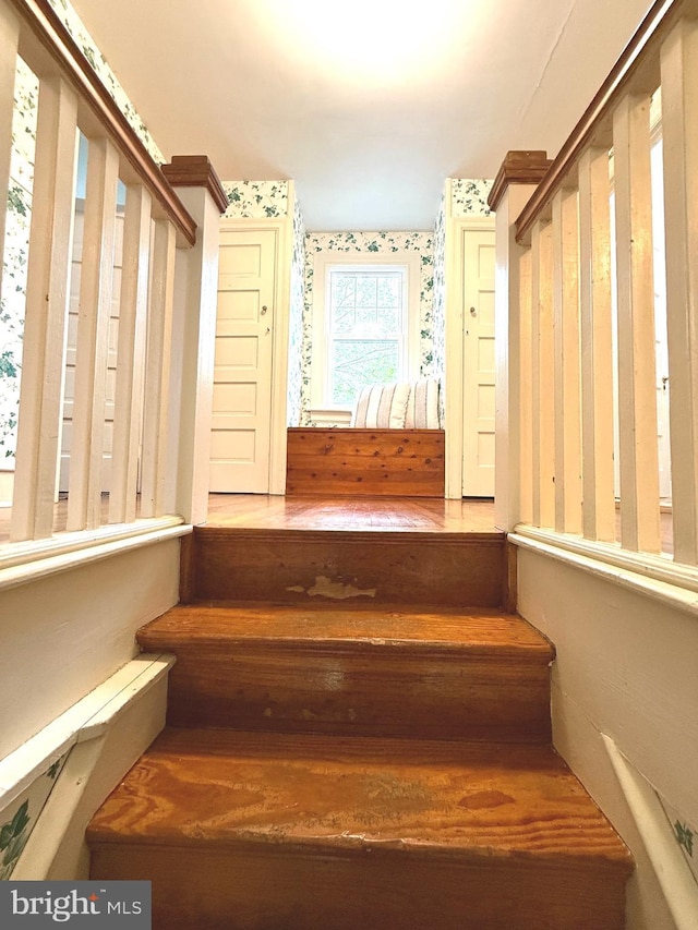 241 Edge Hill Rd, Glenside, PA 19038 - stairway with wallpapered walls