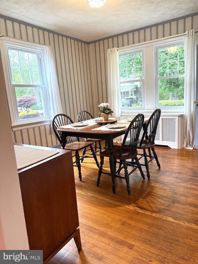 241 Edge Hill Rd, Glenside, PA 19038 - dining space featuring wood finished floors and radiator heating unit