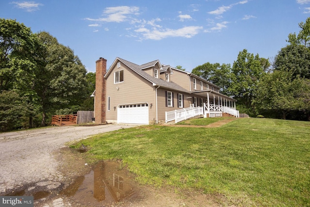 2605 Magdalene Acres Pl, Waldorf, MD 20603 - view of property exterior with asphalt driveway, a yard, a chimney, and a sunroom