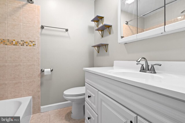 4727 Exeter St, Annandale, VA 22003 - bathroom featuring vanity, toilet, baseboards, tile patterned flooring, and bathtub / shower combination