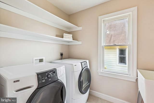 2227 N Albemarle St, Arlington, VA 22207 - laundry room with washer and clothes dryer, baseboards, and light tile patterned floors