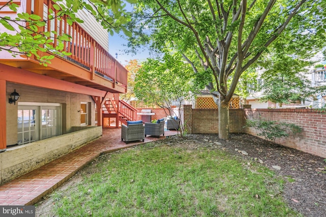 2227 N Albemarle St, Arlington, VA 22207 - view of yard with stairs, a wooden deck, a patio area, and an outdoor living space