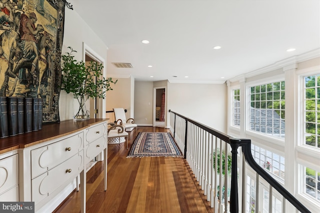 2740 Hunter Mill Rd, Oakton, VA 22124 - corridor with wood finished floors, recessed lighting, an upstairs landing, ornamental molding, and baseboards