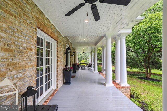 2740 Hunter Mill Rd, Oakton, VA 22124 - porch with french doors and ceiling fan