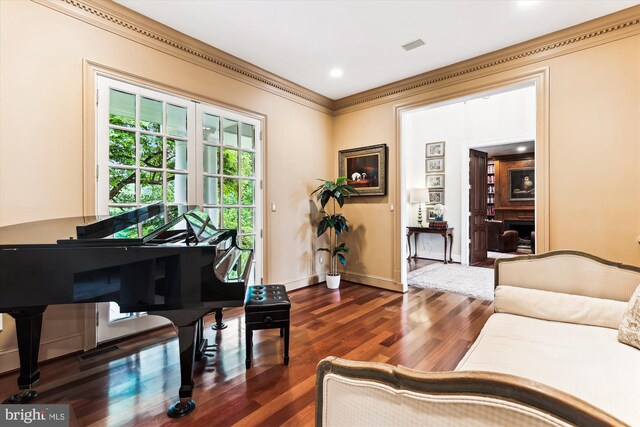 2740 Hunter Mill Rd, Oakton, VA 22124 - sitting room with dark wood finished floors, recessed lighting, baseboards, and ornamental molding