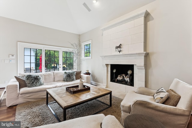 2740 Hunter Mill Rd, Oakton, VA 22124 - living room with wood finished floors, high vaulted ceiling, and a fireplace