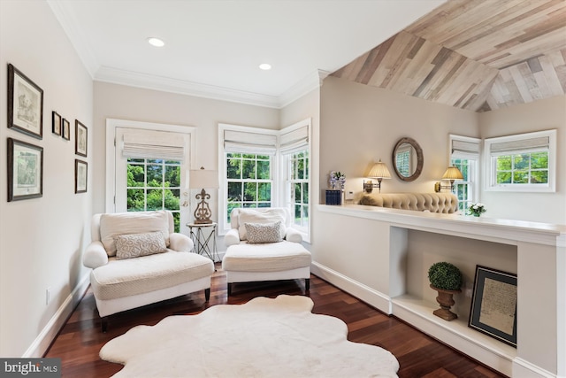 2740 Hunter Mill Rd, Oakton, VA 22124 - living area with plenty of natural light, baseboards, wood finished floors, ornamental molding, and recessed lighting