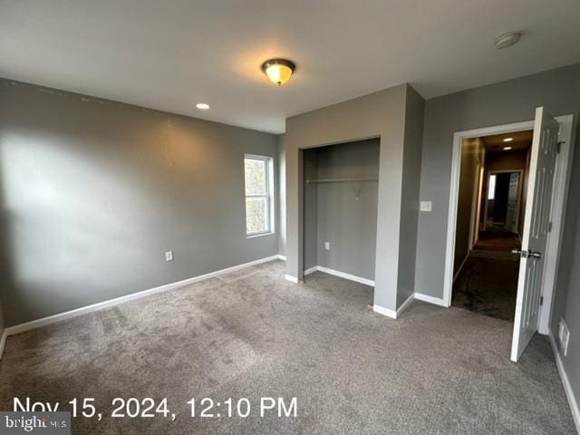 2468 Greenmount Ave, Baltimore, MD 21218 - unfurnished bedroom featuring carpet floors, baseboards, a closet, and recessed lighting