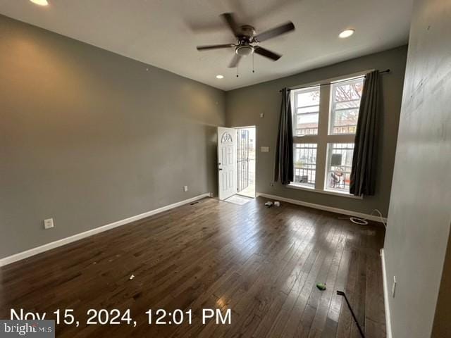2468 Greenmount Ave, Baltimore, MD 21218 - spare room with ceiling fan, dark wood finished floors, baseboards, and recessed lighting