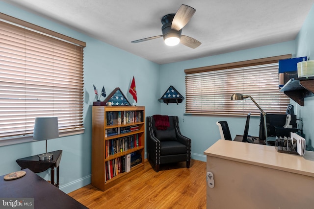 3778 Westhampton Dr, Philadelphia, PA 19154 - office area featuring a ceiling fan, wood finished floors, and baseboards