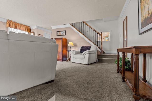 3778 Westhampton Dr, Philadelphia, PA 19154 - carpeted living area with ornamental molding and stairway