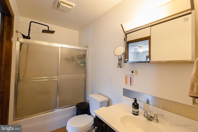 5143 Venice Ave, Hammonton, NJ 08037 - bathroom featuring vanity, toilet, shower / bath combination with glass door, and a ceiling fan