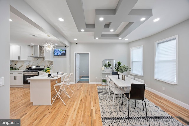 5300 Merceron Ave, Baltimore, MD 21207 - dining space featuring light wood finished floors, baseboards, recessed lighting, and a chandelier