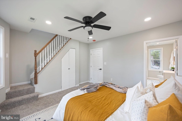 5300 Merceron Ave, Baltimore, MD 21207 - carpeted bedroom with recessed lighting, baseboards, ceiling fan, and a closet