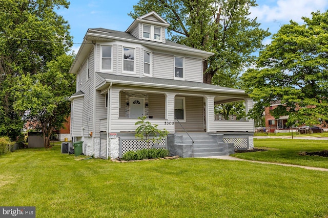 5300 Merceron Ave, Baltimore, MD 21207 - american foursquare style home with a porch, central AC, and a front lawn