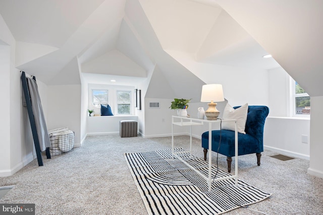 5300 Merceron Ave, Baltimore, MD 21207 - living area with carpet flooring, vaulted ceiling, and baseboards