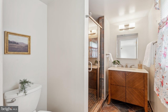 26140 Mullinix Mill Rd, Mount Airy, MD 21771 - bathroom with vanity, a shower stall, toilet, and tile patterned flooring