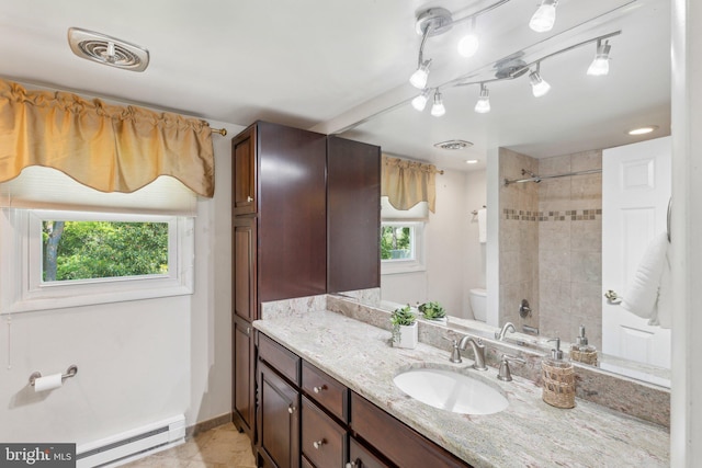 26140 Mullinix Mill Rd, Mount Airy, MD 21771 - bathroom featuring baseboard heating, vanity, toilet, and baseboards