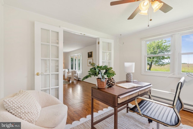 26140 Mullinix Mill Rd, Mount Airy, MD 21771 - home office with healthy amount of natural light, wood finished floors, baseboards, and a ceiling fan