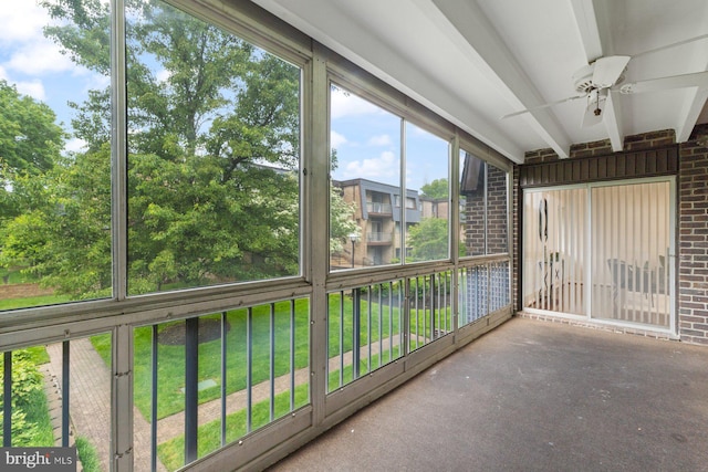 29 Stonehenge Cir Unit 6, Pikesville, MD 21208 - unfurnished sunroom with ceiling fan and beam ceiling