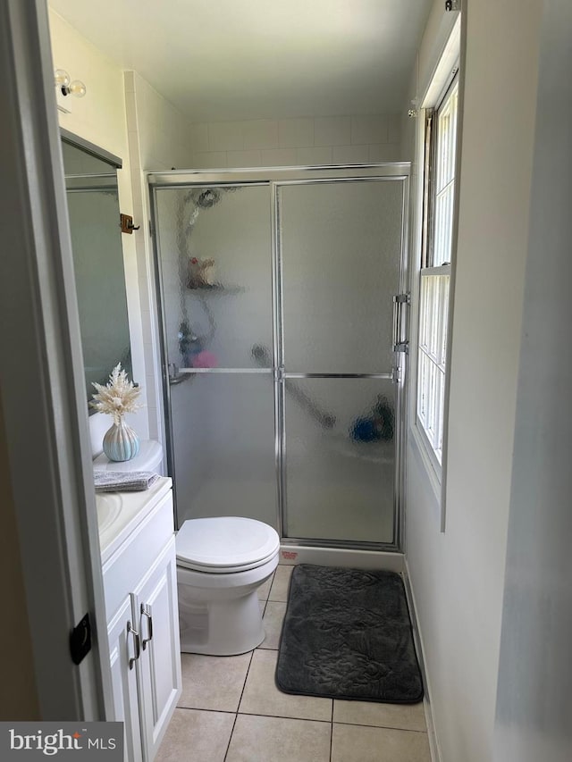 15709 Presswick Ln, Bowie, MD 20716 - full bathroom with vanity, toilet, a stall shower, and tile patterned floors