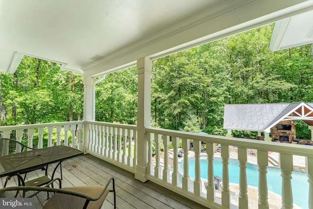 5026 Huntwood Manor Dr, Fairfax, VA 22030 - wooden terrace featuring an outdoor pool and mail area