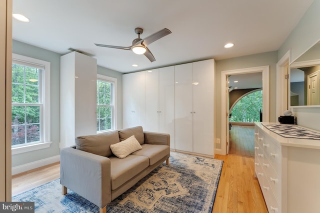 5026 Huntwood Manor Dr, Fairfax, VA 22030 - living area with plenty of natural light, light wood-type flooring, a ceiling fan, and recessed lighting