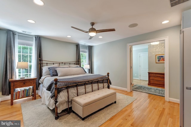 5026 Huntwood Manor Dr, Fairfax, VA 22030 - bedroom featuring baseboards, light wood-type flooring, recessed lighting, and ceiling fan