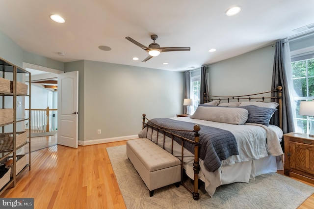5026 Huntwood Manor Dr, Fairfax, VA 22030 - bedroom featuring light wood finished floors, recessed lighting, baseboards, and ceiling fan