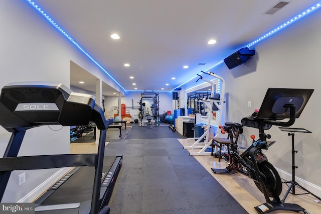 5026 Huntwood Manor Dr, Fairfax, VA 22030 - exercise room featuring recessed lighting and baseboards