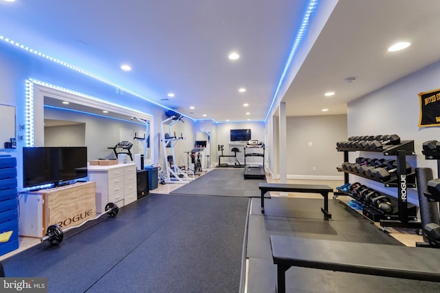 5026 Huntwood Manor Dr, Fairfax, VA 22030 - workout area featuring recessed lighting and baseboards