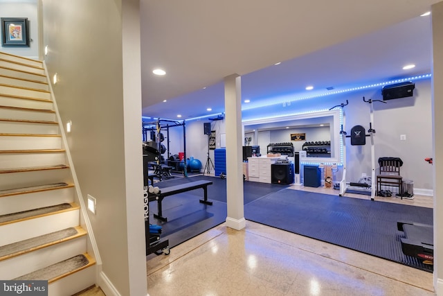 5026 Huntwood Manor Dr, Fairfax, VA 22030 - workout area with recessed lighting and baseboards