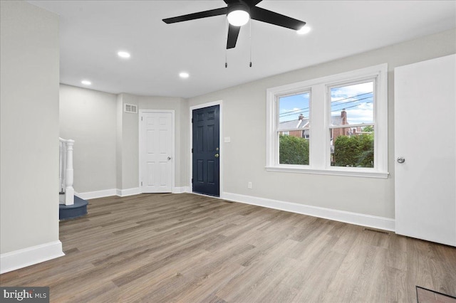 307 W 32nd St, Wilmington, DE 19802 - unfurnished living room with wood finished floors, baseboards, ceiling fan, and recessed lighting