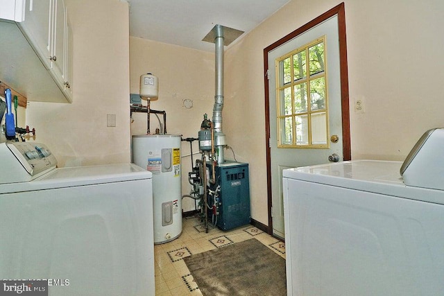 50 Nautilus Dr, Barnegat, NJ 08005 - laundry room with independent washer and dryer, water heater, cabinet space, a heating unit, and light flooring