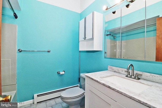 50 Nautilus Dr, Barnegat, NJ 08005 - full bathroom featuring baseboard heating, toilet, a shower, vanity, and tile patterned flooring