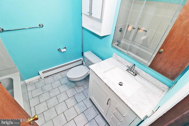 50 Nautilus Dr, Barnegat, NJ 08005 - full bath featuring a baseboard radiator, toilet, tile patterned floors, vanity, and shower / tub combination