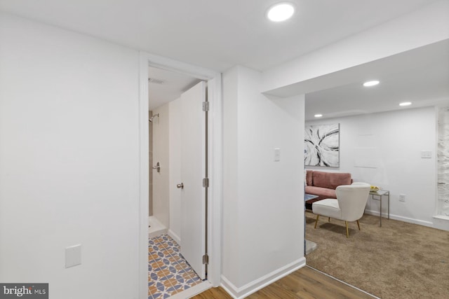 2318 Cloville Ave, Baltimore, MD 21214 - corridor with recessed lighting, baseboards, and wood finished floors