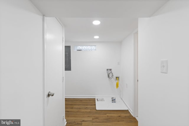 2318 Cloville Ave, Baltimore, MD 21214 - hall with electric panel, wood finished floors, recessed lighting, and baseboards