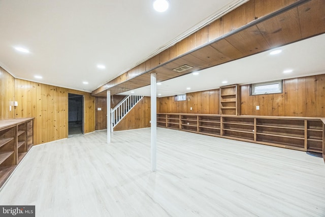 2831 Goucher Ave, Delanco, NJ 08075 - below grade area featuring wooden walls, wood finished floors, stairway, and recessed lighting