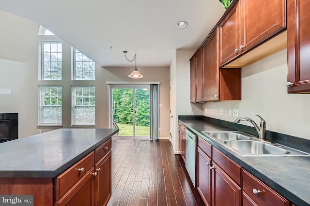 4827 Atlas Cedar Way, Aberdeen, MD 21001 - kitchen with a sink, dark countertops, dishwasher, dark wood-style flooring, and recessed lighting