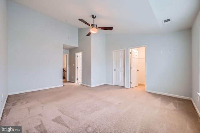 4827 Atlas Cedar Way, Aberdeen, MD 21001 - unfurnished bedroom featuring carpet floors, baseboards, high vaulted ceiling, and a ceiling fan