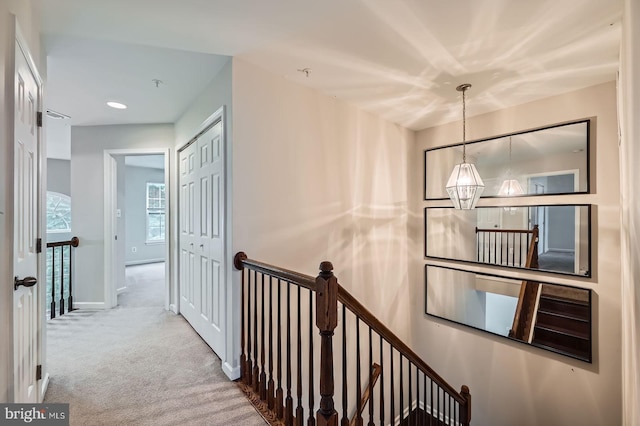4827 Atlas Cedar Way, Aberdeen, MD 21001 - hallway featuring an upstairs landing, carpet floors, baseboards, and recessed lighting