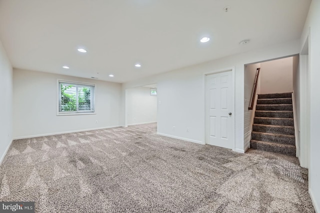4827 Atlas Cedar Way, Aberdeen, MD 21001 - below grade area featuring recessed lighting, stairway, carpet, and baseboards