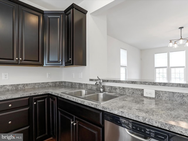 100 Norwood Dr, Falling Waters, WV 25419 - kitchen with dishwasher, a sink, light countertops, and a chandelier