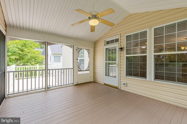 3839 Mulberry Point Ct, Dumfries, VA 22025 - unfurnished sunroom with lofted ceiling and a ceiling fan