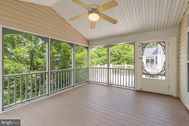 3839 Mulberry Point Ct, Dumfries, VA 22025 - unfurnished sunroom with ceiling fan and lofted ceiling