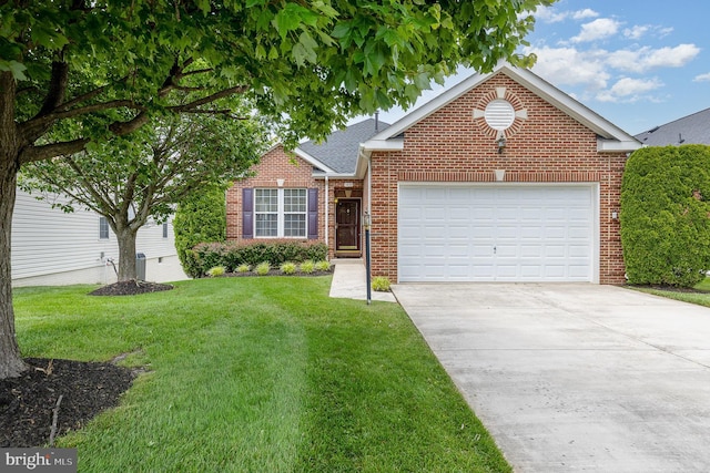 3839 Mulberry Point Ct, Dumfries, VA 22025 - traditional home featuring brick siding, an attached garage, a front lawn, concrete driveway, and a shingled roof